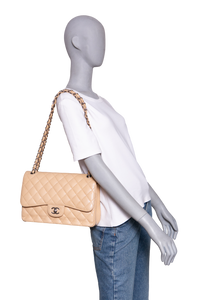 CHANEL CLASSIC DOUBLE FLAP JUMBO CAVIAR BEIGE - SILVER HDWR