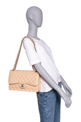CHANEL CLASSIC DOUBLE FLAP JUMBO CAVIAR BEIGE - SILVER HDWR