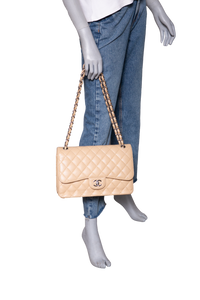 CHANEL CLASSIC DOUBLE FLAP JUMBO CAVIAR BEIGE - SILVER HDWR