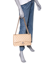 CHANEL CLASSIC DOUBLE FLAP JUMBO CAVIAR BEIGE - SILVER HDWR