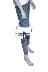 DIOR SADDLE PERFORATED OBLIQUE EMBOSSED CALFSKIN WHITE/NAVY