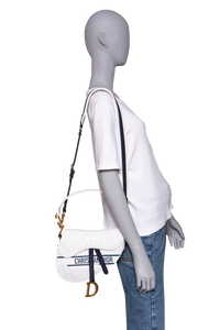 DIOR SADDLE PERFORATED OBLIQUE EMBOSSED CALFSKIN WHITE/NAVY