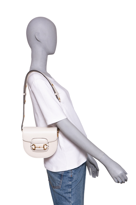 GUCCI MINI HORSEBIT 1955 ROUNDED SHOULDER BAG LEATHER OFF-WHITE