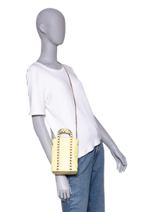 VALENTINO ROCKSTUD MINI TOTE BAG IN GRAINED LEATHER YELLOW LIME