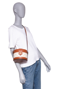 CELINE MEDIUM TAMBOUR BAG WHITE TRIOMPHE CANVAS BROWN