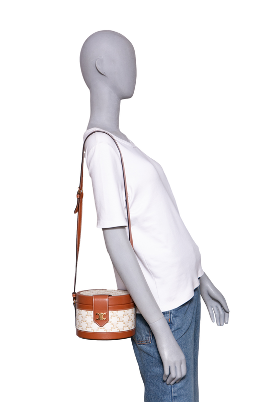 CELINE MEDIUM TAMBOUR BAG WHITE TRIOMPHE CANVAS BROWN