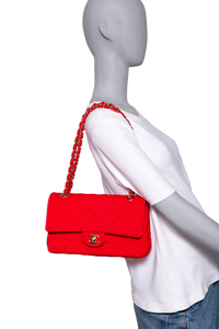 CHANEL CLASSIC FLAP BAG MEDIUM QUILTED COTTON FABRIC RED