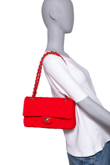 CHANEL CLASSIC FLAP BAG MEDIUM QUILTED COTTON FABRIC RED