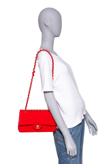 CHANEL CLASSIC FLAP BAG MEDIUM QUILTED COTTON FABRIC RED