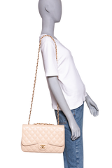 CHANEL CLASSIC FLAP JUMBO CAVIAR BEIGE