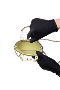 VALENTINO ROCKSTUD MINI TOTE BAG IN GRAINED LEATHER YELLOW LIME