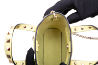 VALENTINO ROCKSTUD MINI TOTE BAG IN GRAINED LEATHER YELLOW LIME