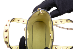 VALENTINO ROCKSTUD MINI TOTE BAG IN GRAINED LEATHER YELLOW LIME