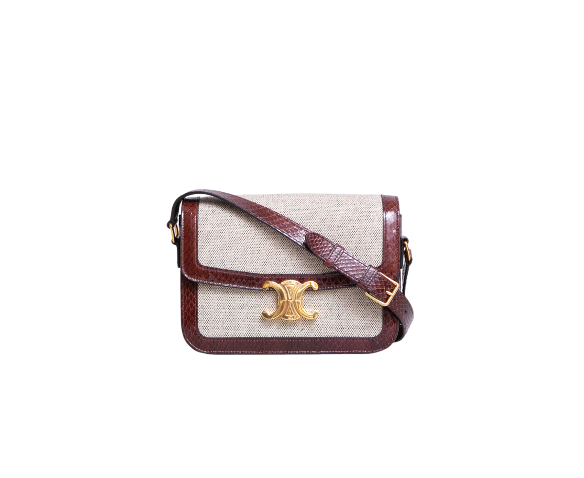 CELINE TRIOMPHE MEDIUM CANVAS WITH SNAKESKIN BROWN