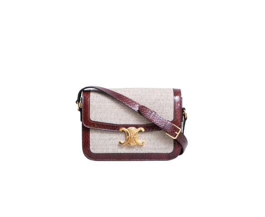 CELINE TRIOMPHE MEDIUM CANVAS WITH SNAKESKIN BROWN