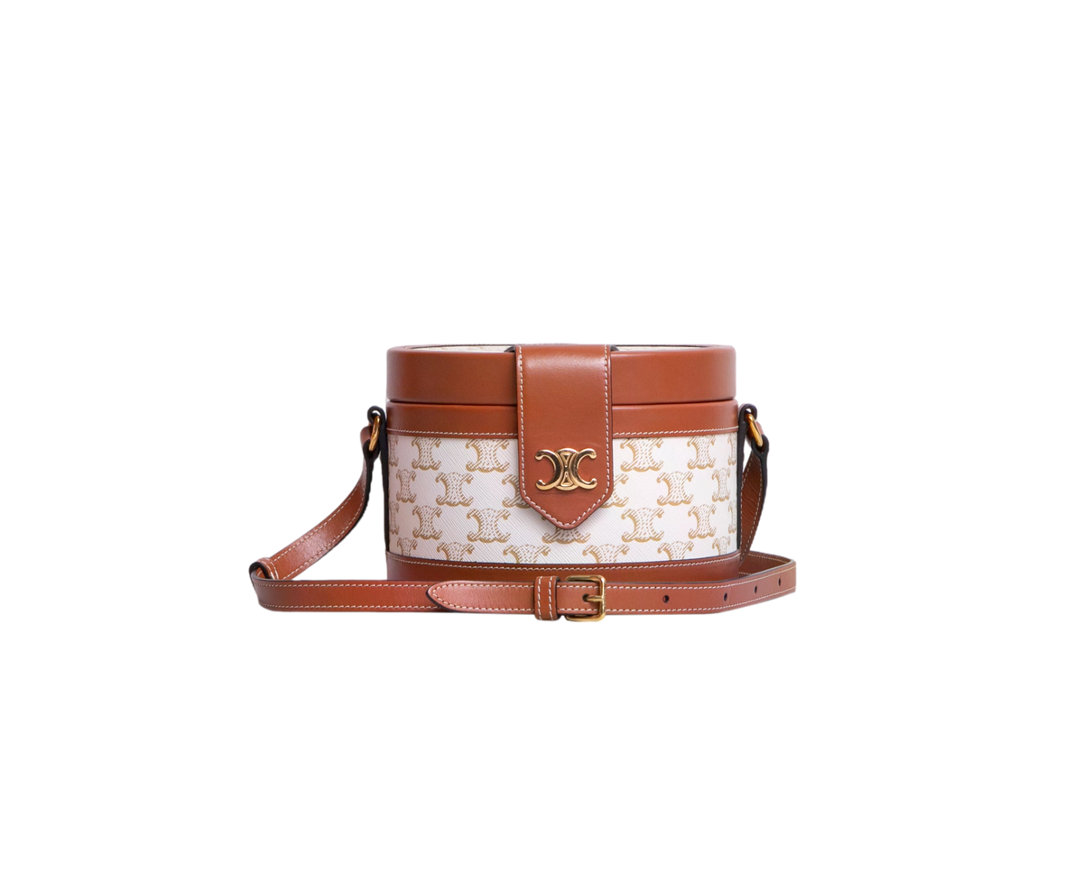 CELINE MEDIUM TAMBOUR BAG WHITE TRIOMPHE CANVAS BROWN