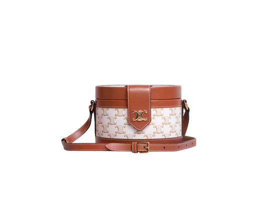 CELINE MEDIUM TAMBOUR BAG WHITE TRIOMPHE CANVAS BROWN