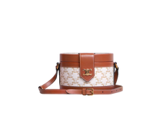 CELINE MEDIUM TAMBOUR BAG WHITE TRIOMPHE CANVAS BROWN