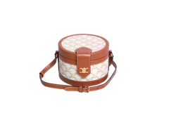 CELINE MEDIUM TAMBOUR BAG WHITE TRIOMPHE CANVAS BROWN