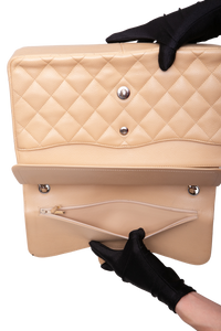 CHANEL CLASSIC DOUBLE FLAP JUMBO CAVIAR BEIGE - SILVER HDWR