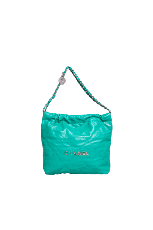DESAPEGO BRUNA CARDOSO CHANEL 22 SMALL SHINY CALFSKIN GREEN-SILVER HDWR