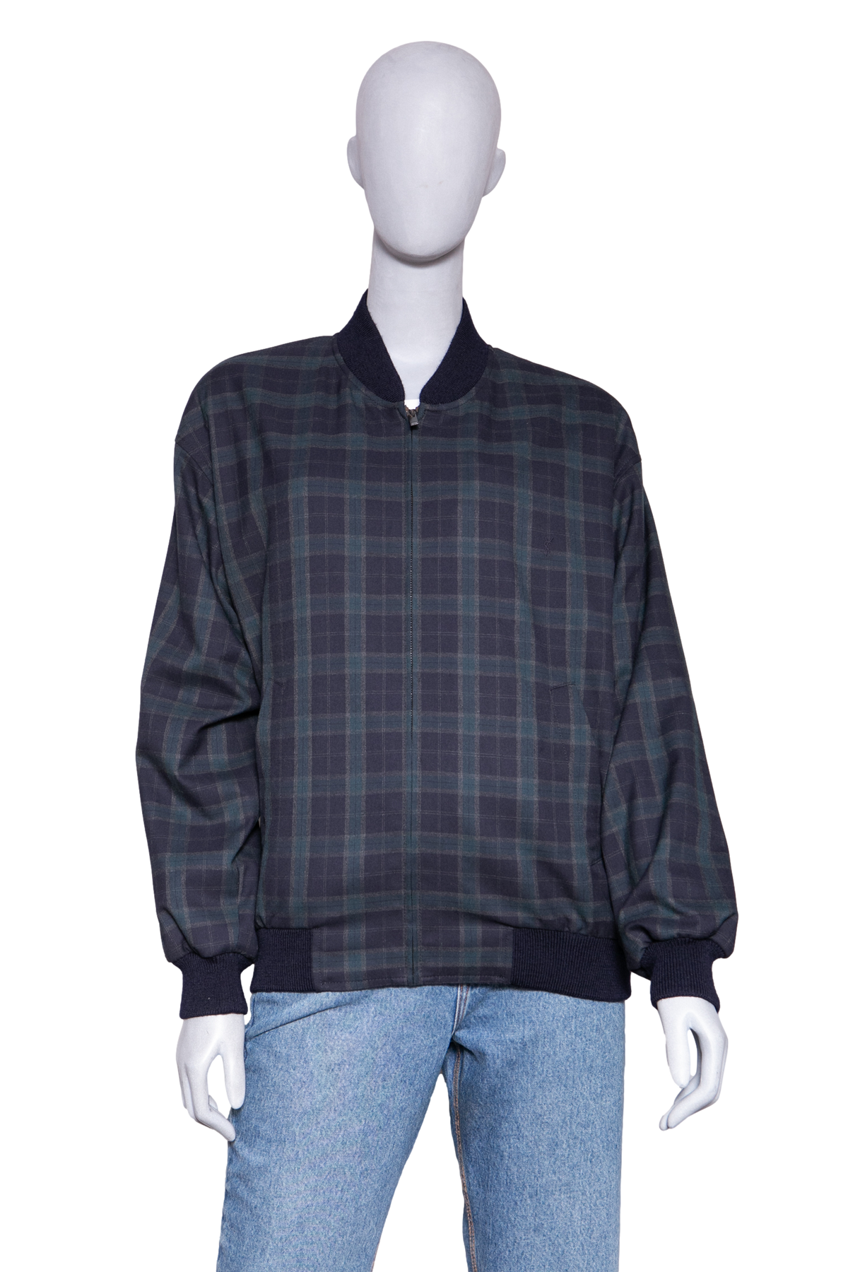 YSL CASSANDRE CHECKERED BOMBER JACKET BLEU/MARINE