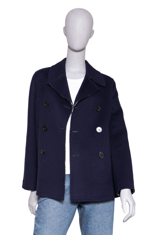 DIOR PEACOAT DOUBLE-SIDED WOOL OBLIQUE NAVY