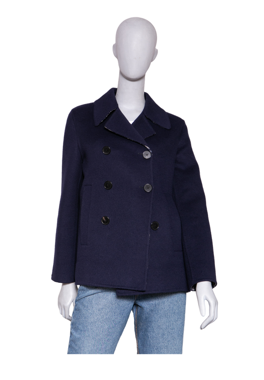 DIOR PEACOAT DOUBLE-SIDED WOOL OBLIQUE NAVY