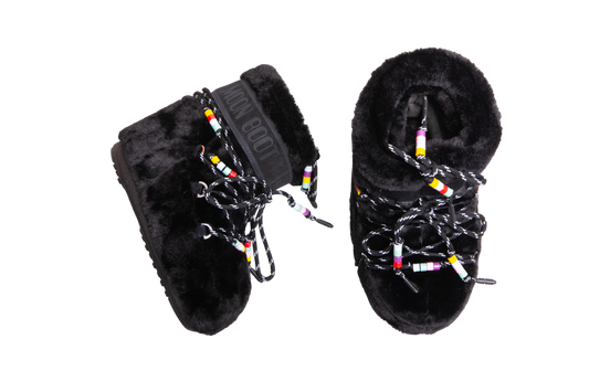 DESAPEGO BRUNA CARDOSO MOON BOOT ICON LOW FAUX FUR BEADS SHORT BOOTS BLACK -  34/35 BR