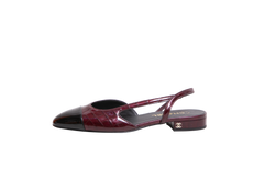 CHANEL PATENT CALFSKIN CROCODILE EMBOSSED CAP TOE CC SLINGBACK - DARK BURUNDY & BLACK - 36,5 BR