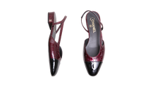 CHANEL PATENT CALFSKIN CROCODILE EMBOSSED CAP TOE CC SLINGBACK - DARK BURUNDY & BLACK - 36,5 BR