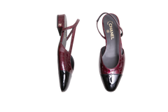 CHANEL PATENT CALFSKIN CROCODILE EMBOSSED CAP TOE CC SLINGBACK - DARK BURUNDY & BLACK - 36,5 BR