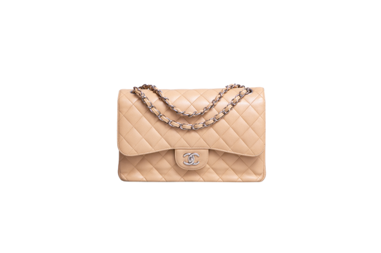 CHANEL CLASSIC DOUBLE FLAP JUMBO CAVIAR BEIGE - SILVER HDWR