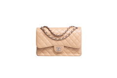 CHANEL CLASSIC DOUBLE FLAP JUMBO CAVIAR BEIGE - SILVER HDWR