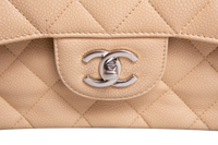 CHANEL CLASSIC DOUBLE FLAP JUMBO CAVIAR BEIGE - SILVER HDWR