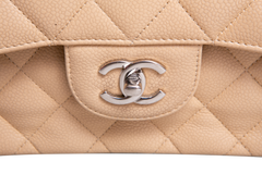 CHANEL CLASSIC DOUBLE FLAP JUMBO CAVIAR BEIGE - SILVER HDWR
