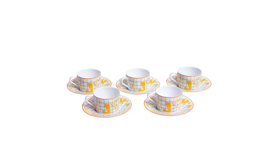 CONJUNTO DE 5 TEA CUP AND SAUCER - HERMÈS A WALK IN THE GARDEN
