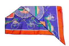 HERMÈS CARRÉ 90 LES VOITURES NOUVELLES SILF SCARF PURPLE/ORANGE/GREEN