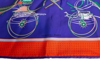 HERMÈS CARRÉ 90 LES VOITURES NOUVELLES SILF SCARF PURPLE/ORANGE/GREEN