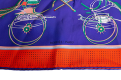 HERMÈS CARRÉ 90 LES VOITURES NOUVELLES SILF SCARF PURPLE/ORANGE/GREEN