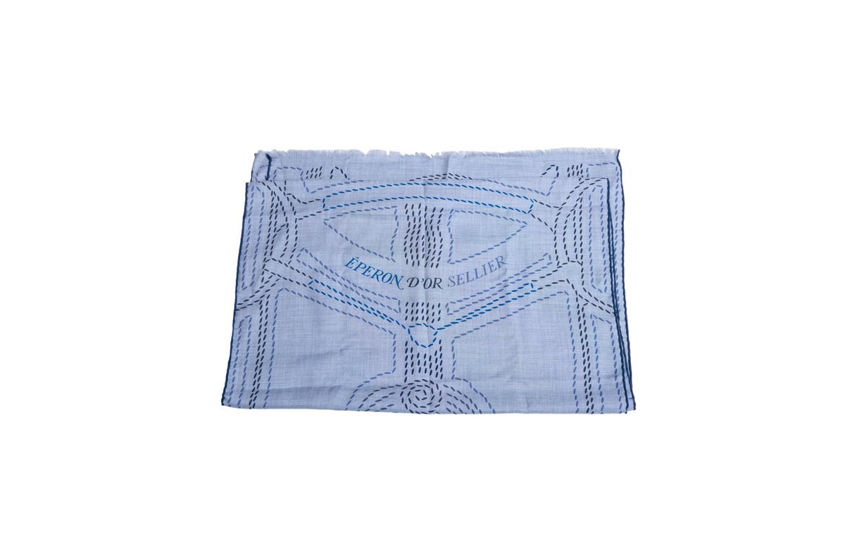 HERMÈS EPERON ENCHARPE D'OR PIQUE SELLIER RECTANGLE BLEU CHINÉ/BLEU MARINE/BLEU MOYEN