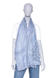 HERMÈS EPERON ENCHARPE D'OR PIQUE SELLIER RECTANGLE BLEU CHINÉ/BLEU MARINE/BLEU MOYEN