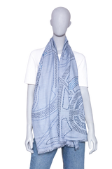 HERMÈS EPERON ENCHARPE D'OR PIQUE SELLIER RECTANGLE BLEU CHINÉ/BLEU MARINE/BLEU MOYEN