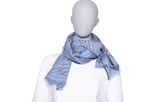 HERMÈS EPERON ENCHARPE D'OR PIQUE SELLIER RECTANGLE BLEU CHINÉ/BLEU MARINE/BLEU MOYEN