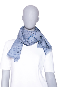 HERMÈS EPERON ENCHARPE D'OR PIQUE SELLIER RECTANGLE BLEU CHINÉ/BLEU MARINE/BLEU MOYEN