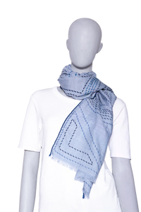 HERMÈS EPERON ENCHARPE D'OR PIQUE SELLIER RECTANGLE BLEU CHINÉ/BLEU MARINE/BLEU MOYEN