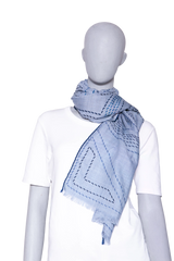 HERMÈS EPERON ENCHARPE D'OR PIQUE SELLIER RECTANGLE BLEU CHINÉ/BLEU MARINE/BLEU MOYEN