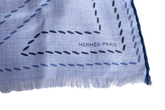 HERMÈS EPERON ENCHARPE D'OR PIQUE SELLIER RECTANGLE BLEU CHINÉ/BLEU MARINE/BLEU MOYEN