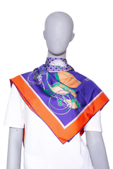 HERMÈS CARRÉ 90 LES VOITURES NOUVELLES SILF SCARF PURPLE/ORANGE/GREEN