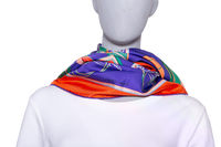 HERMÈS CARRÉ 90 LES VOITURES NOUVELLES SILF SCARF PURPLE/ORANGE/GREEN